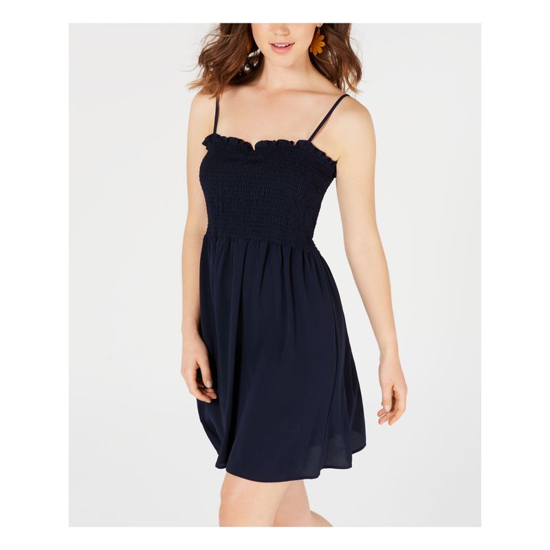 Bebop Womens Fit + Flare Mini Dress Navy Spaghetti Strap Party Juniors L